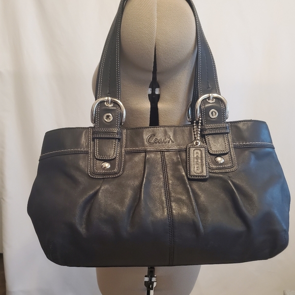 Coach Soho Vintage Y2K Black Leather Pleated Tote Shoulder Bag ✨ GUC - Picture 1 of 16